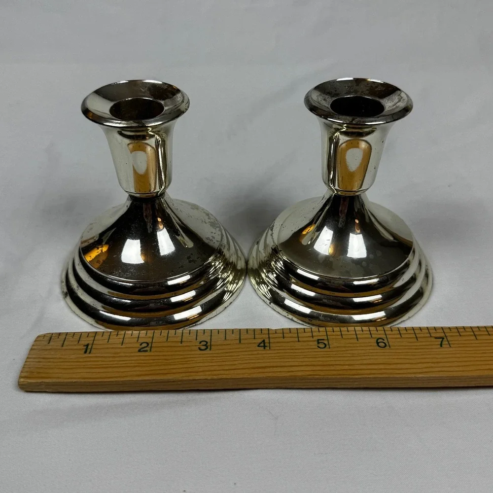 FB Rogers Silverplate Candlestick Holders Vintage Weighted Set of 2 Japan 4 inch